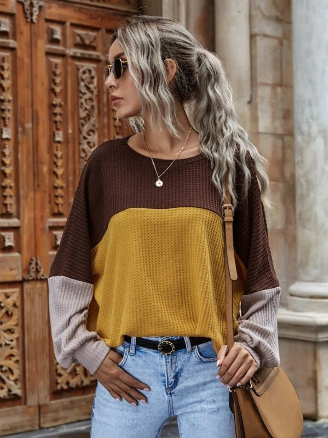 Emery Waffle-Knit Long Sleeve Top