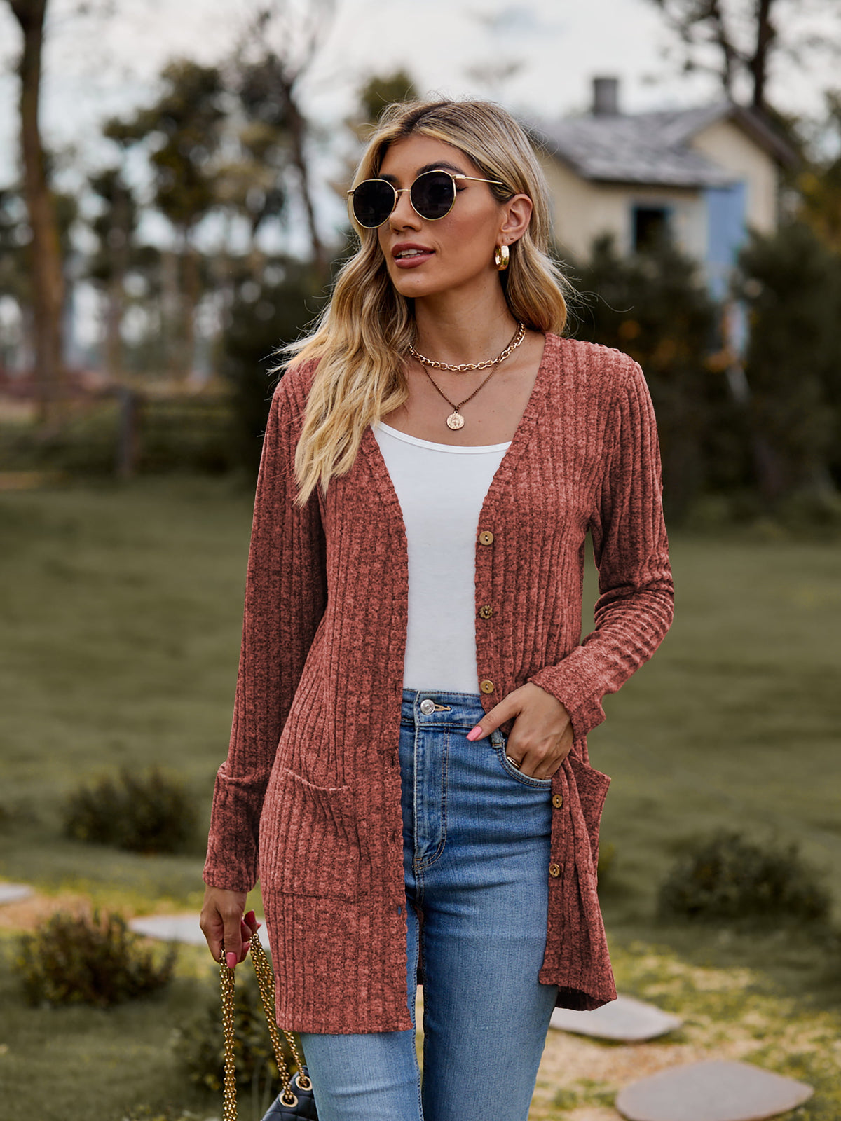 Stella Ribbed Button-Up Cardigan