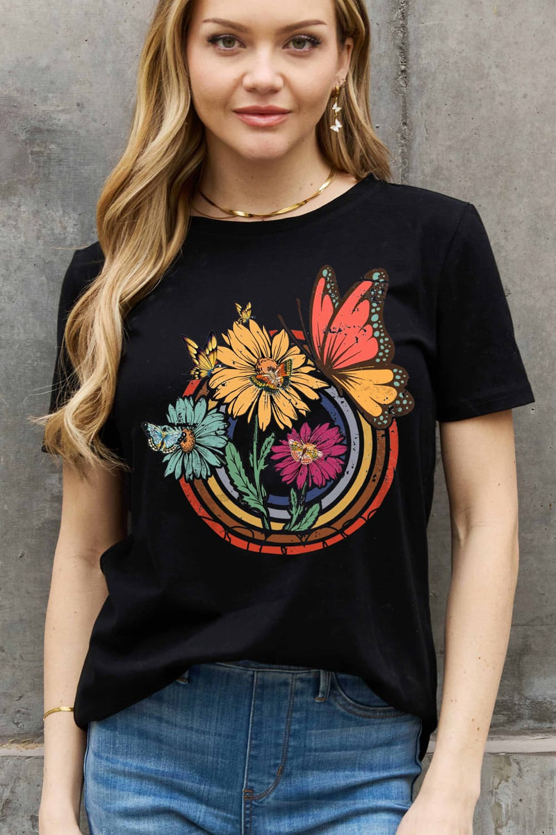 Flower & Butterfly Graphic Tee