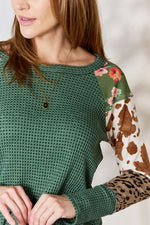 Cara Waffle-Knit Leopard Blouse