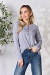 Texture Half Button Long Sleeve Top