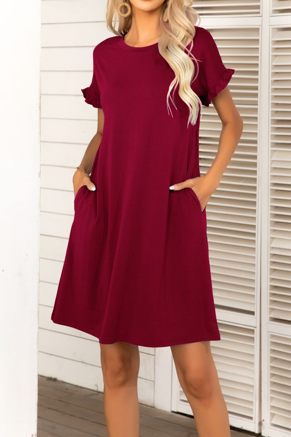 Rainey Flounce Sleeve Dress with Pockets