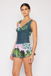 Clear Waters Swim Dress in Aloha Forest