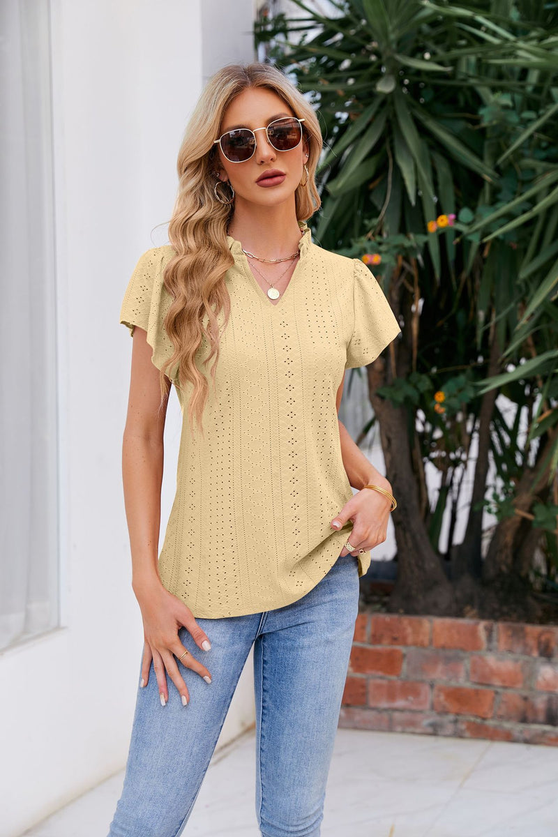 Josephine Notched Neck Puff Sleeve Blouse