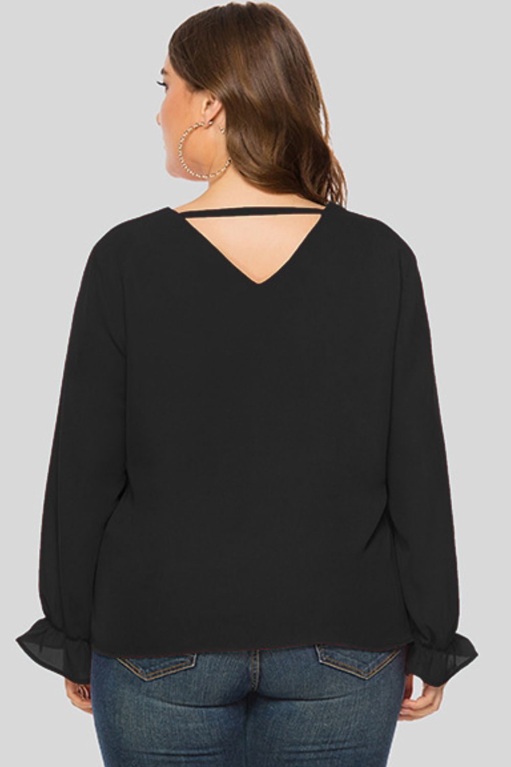 Plus Size Kennedy Cutout Flounce Sleeve Blouse