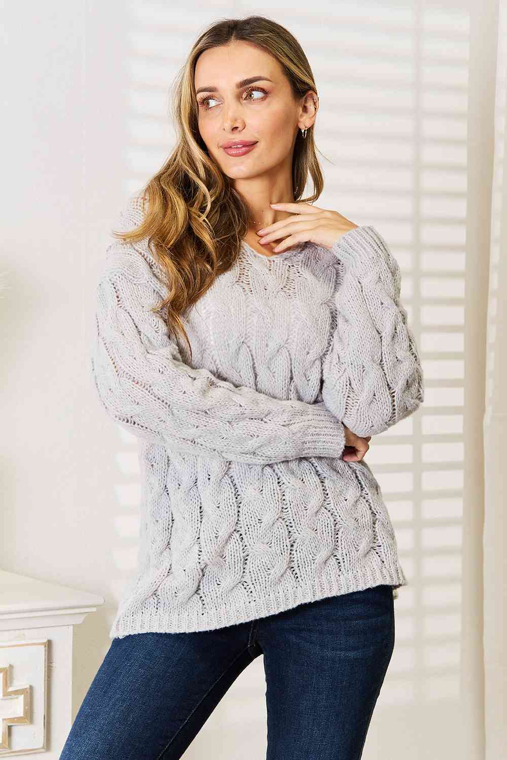 Harmony Woven Right Cable-Knit Hooded Sweater