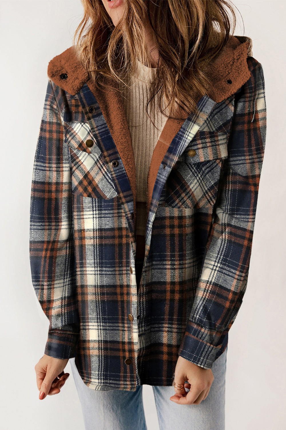 Olivia Plaid Snap Down Hooded Jacket