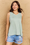 Talk To Me Striped Sleeveless V-Neck Top