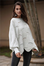 Openwork Boat Neck Sweater with Scalloped Hem- 12 Colors