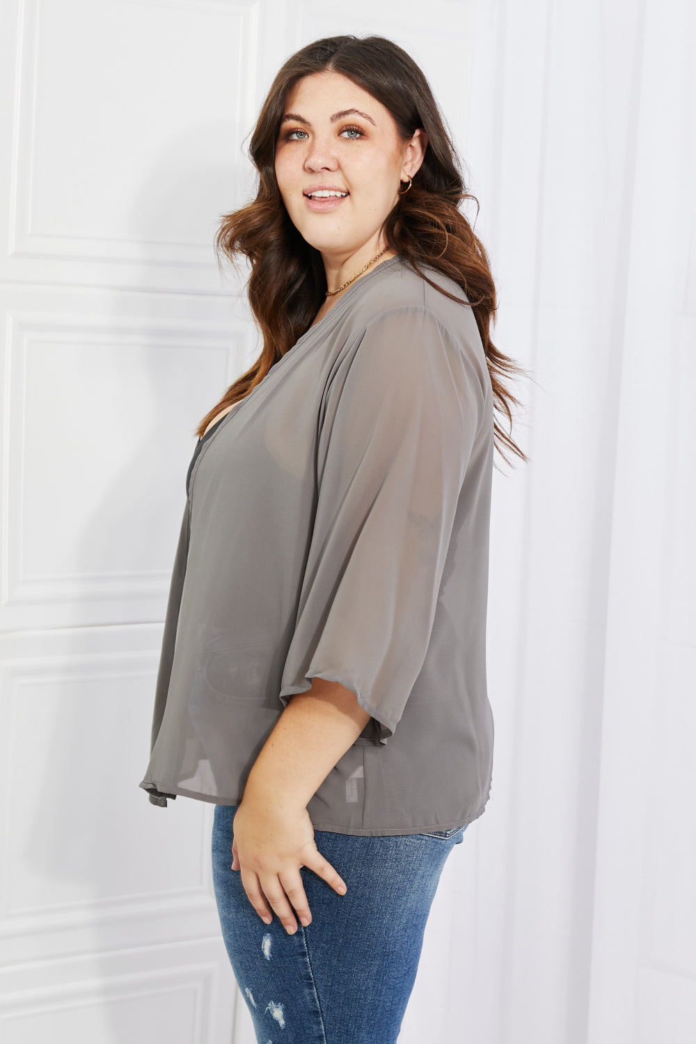 Just Breathe Chiffon Kimono in Grey