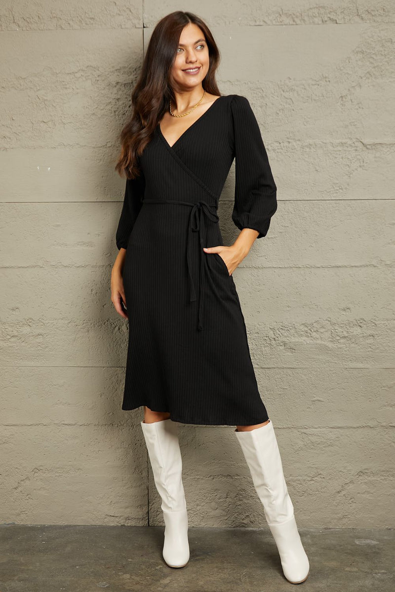 Thea Surplice Flare Ruching Dress