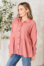 Greta Waffle-Knit Button Down Blouse