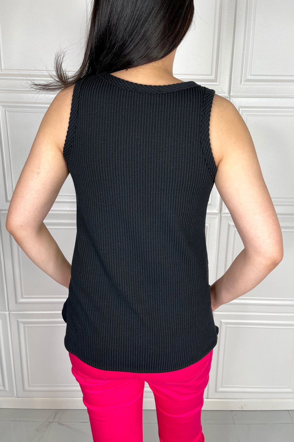 Chance of Sun Ribbed V-Neck Tank in Black