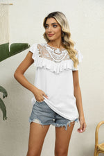 Spliced Lace Ruffled Blouse