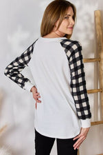 Kristie Plaid Raglan Sleeve Round Blouse