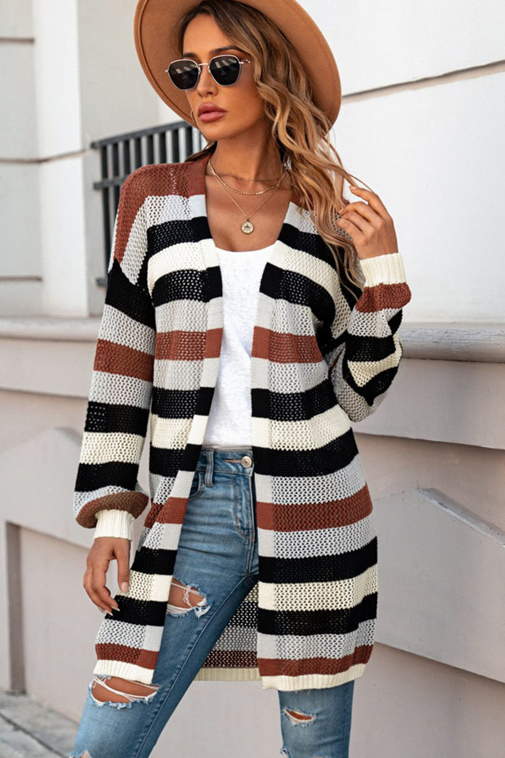 Khloe Striped Openwork Cardigan