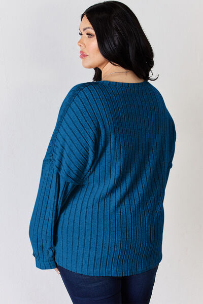 Lucy Ribbed Half Button Long Sleeve