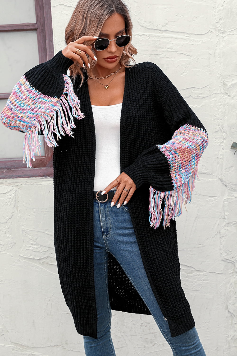 Eva Fringe Sleeve Dropped Sholder Cardigan