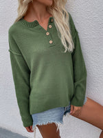 Buttoned Exposed Seam High-Low Sweater- 6 Colors