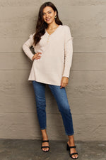 Madelyn Buttoned Dropped Shoulder Raw Hem Sweater