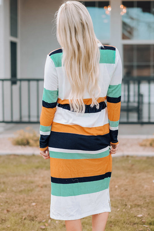 Cassidy Striped Drawstring Waist Midi Dress