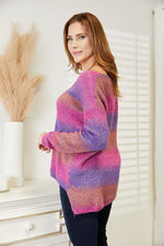 Virginia Multicolored Rib-Knit V-Neck Knit Pullover