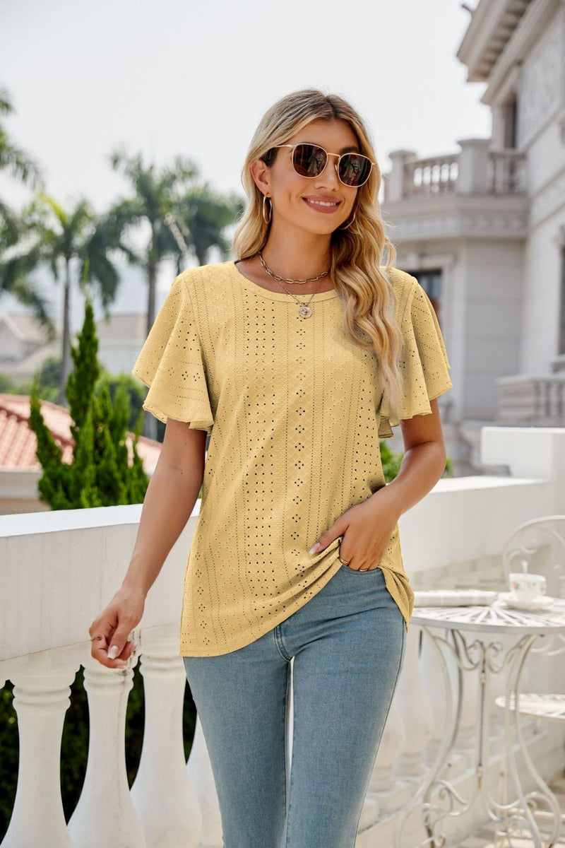 Eyelet Flutter Sleeve Top