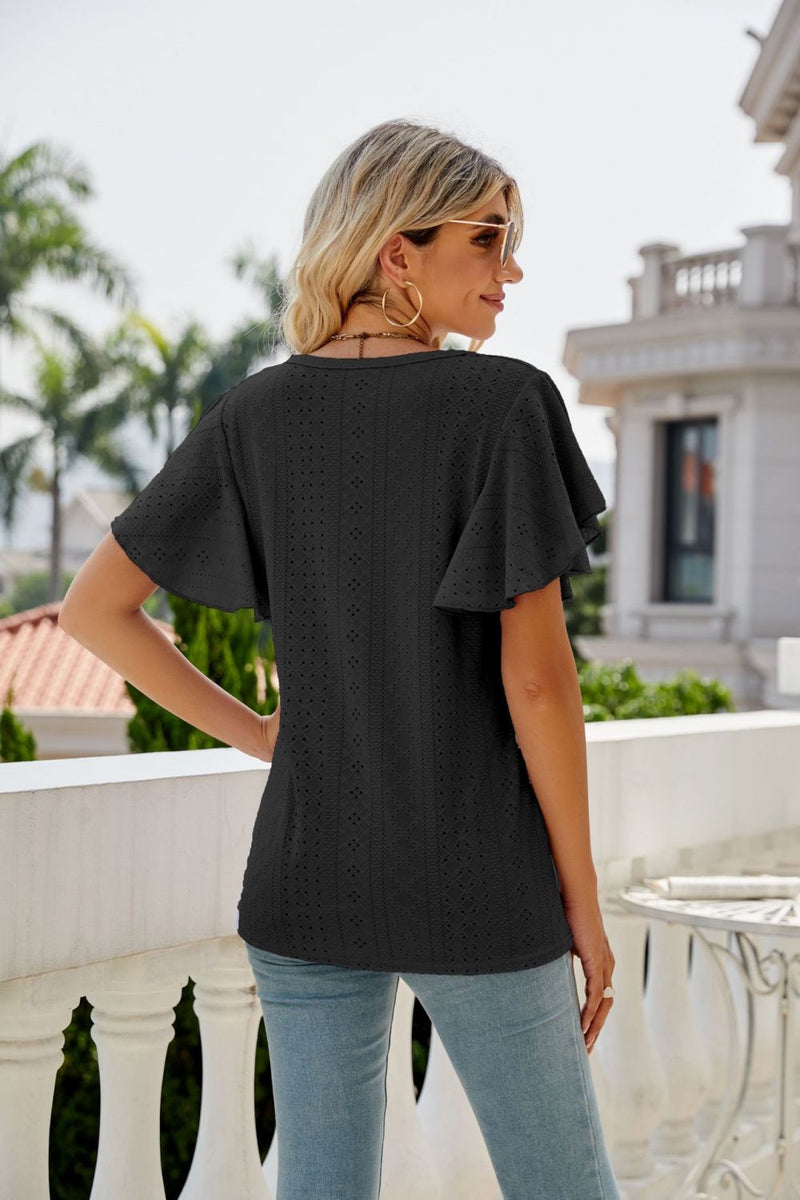 Eyelet Flutter Sleeve Top