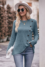 Destiny Ribbed Buttoned Long Sleeve Tee