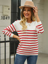 Ava Button Shoulder Striped Sweater