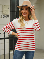 Ava Button Shoulder Striped Sweater