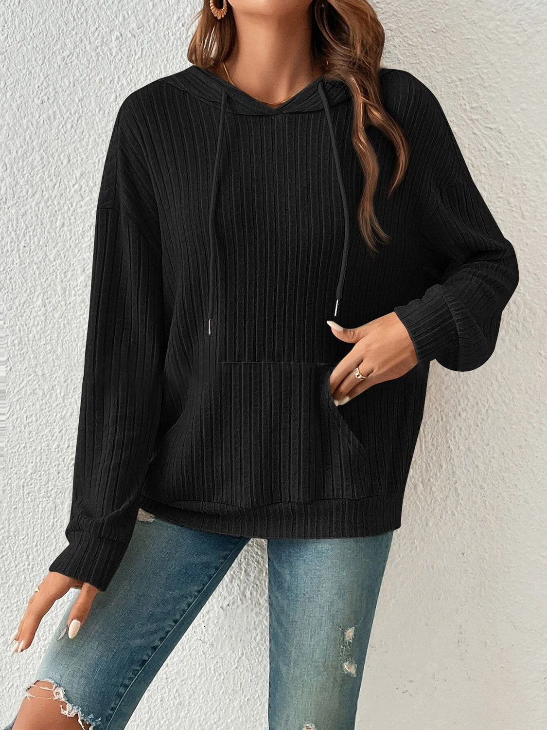 Sophie Ribbed Dropped Shoulder Hoodie