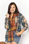 Jessie Plaid Curved Hem Shirt Jacket with Breast Pockets