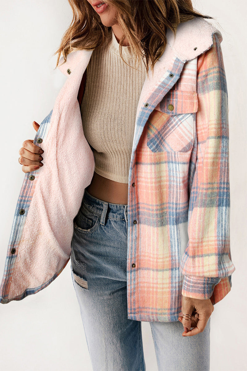 Olivia Plaid Snap Down Hooded Jacket