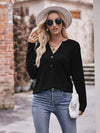 Buttoned Notched Neck Long Sleeve Top