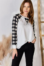 Kristie Plaid Raglan Sleeve Round Blouse