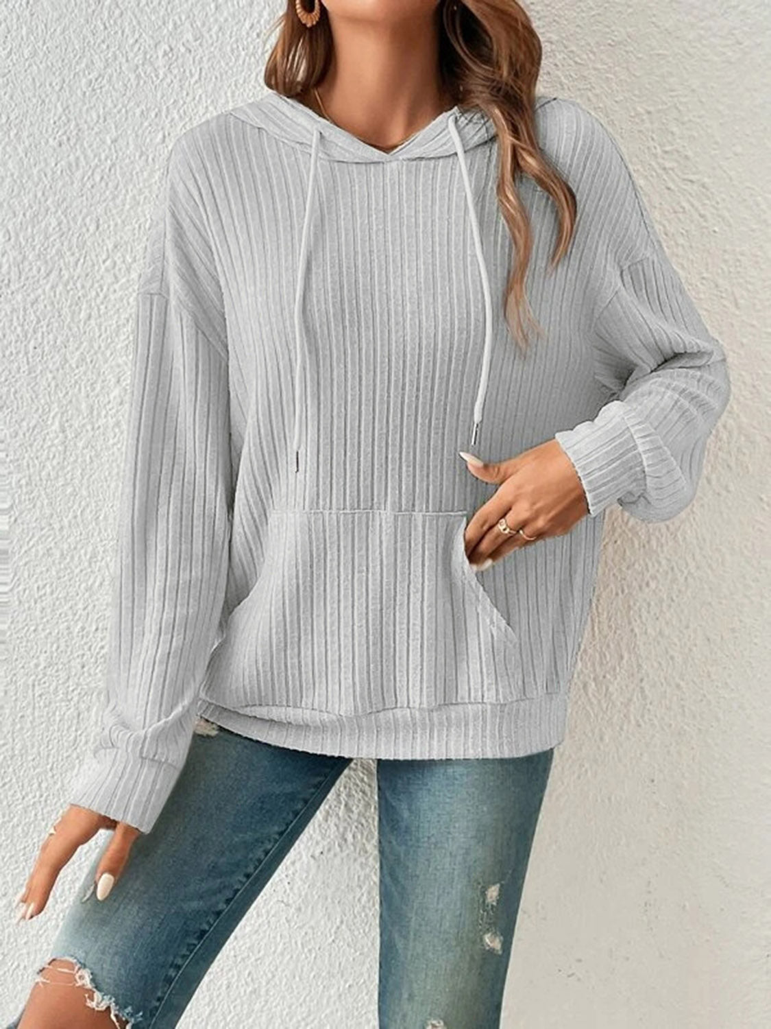 Sophie Ribbed Dropped Shoulder Hoodie