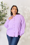 Texture Button Up Raw Hem Long Sleeve in Light Purple