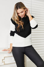 Selena Two-Tone Rib-Knit Sweater